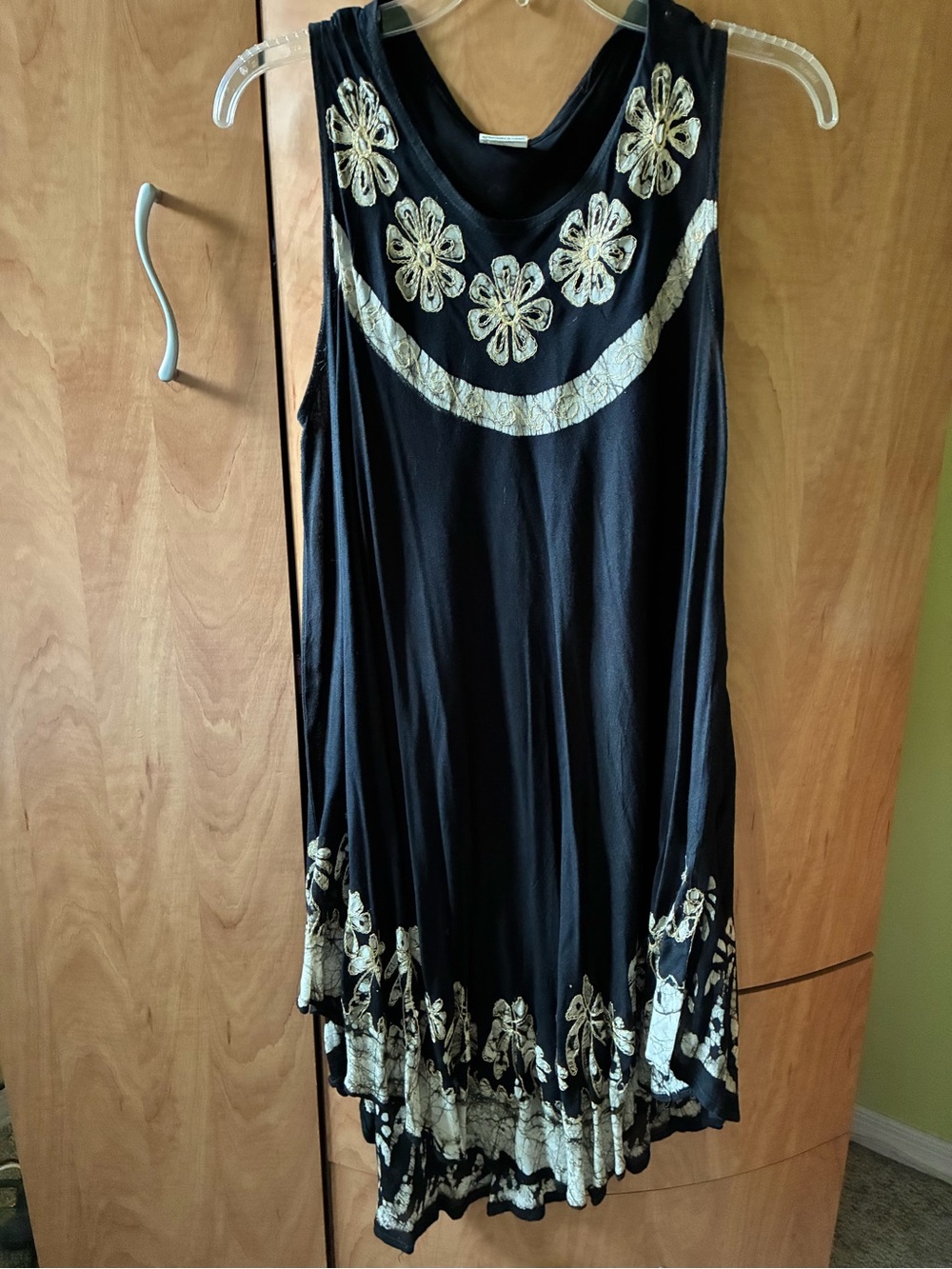 Black Sleeveless Tunic with Gold Floral Appliqué